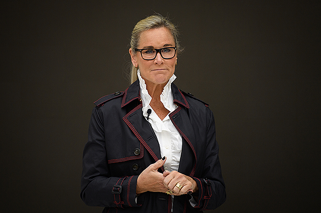 LONDON, ENGLAND - OCTOBER 13:  Angela Ahrendts, the Senior Vice President of Retail and Online Stores at Apple Store, addresses guests during the preview of the upgraded Apple store on Regent Street on October 13, 2016 in London, England. Regent Street was Apple's first store in Europe, and has handled more than 60 million customers over the past 12 years, and will be the first store in Europe with the new design concept.  (Photo by Leon Neal/Getty Images)