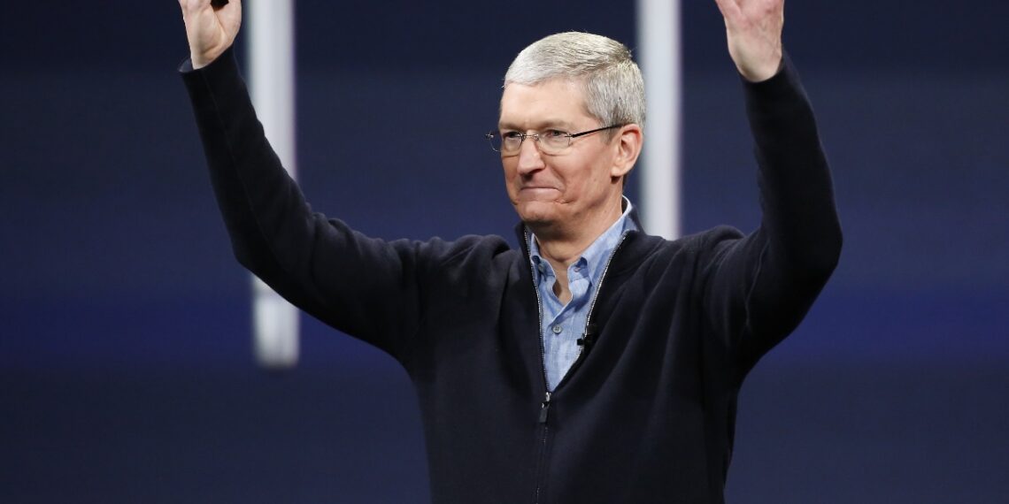 SAN FRANCISCO, CA - MARCH 9: Apple CEO Tim Cook gestures on stage during an Apple special event at the Yerba Buena Center for the Arts on March 9, 2015 in San Francisco, California. Apple Inc. announced the new MacBook as well as more details on the much anticipated Apple Watch, the tech giant's entry into the rapidly growing wearable technology segment as well (Photo by Stephen Lam/Getty Images)